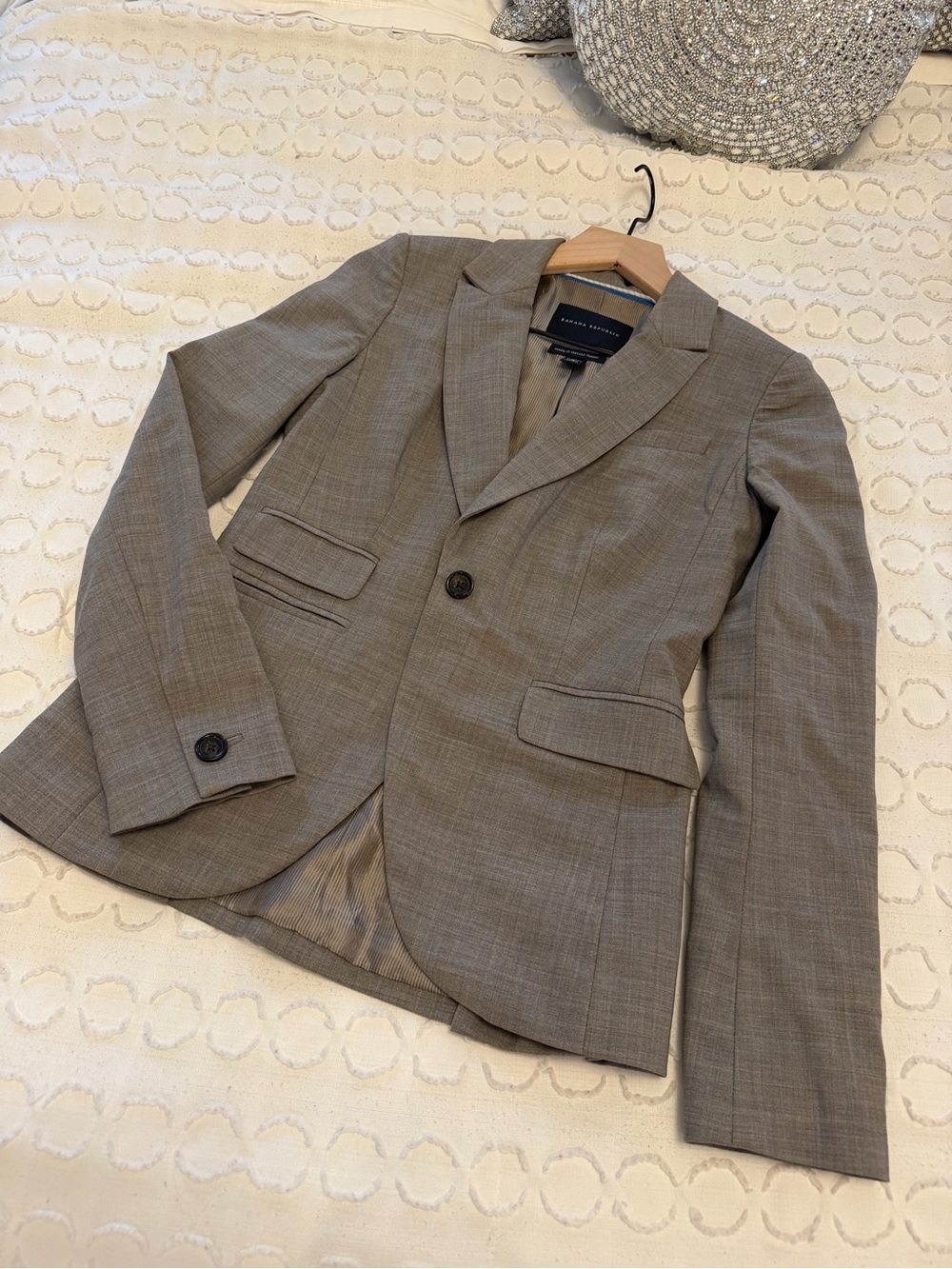 Banana Republic Taupe Plaid Single-Button Blazer